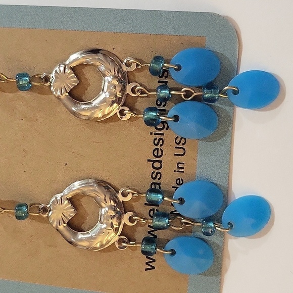 1969- Beads Handmade Women's Earrings Blue Color NWT - Picture 3 of 4